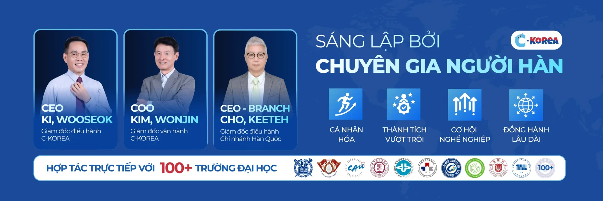 Đội ngũ sáng lập C-Korea và mạng lưới hợp tác với hơn 100 trường đại học